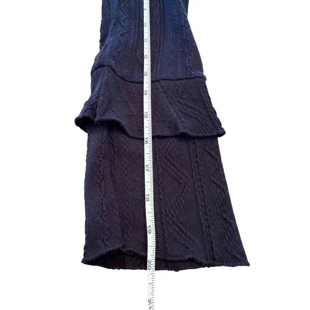 Cider‎ Woven Solid V-Neck Ruched Drawstring Navy Blue  Dress L Grunge Fairycore